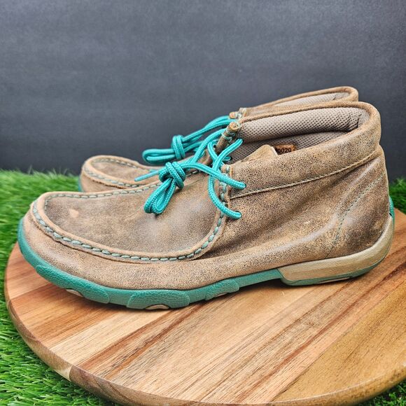 Twisted X Womens Chukka Driving Mocs 6.5 M Leather Brown Turquoise Lace Up Boots - Picture 5 of 13
